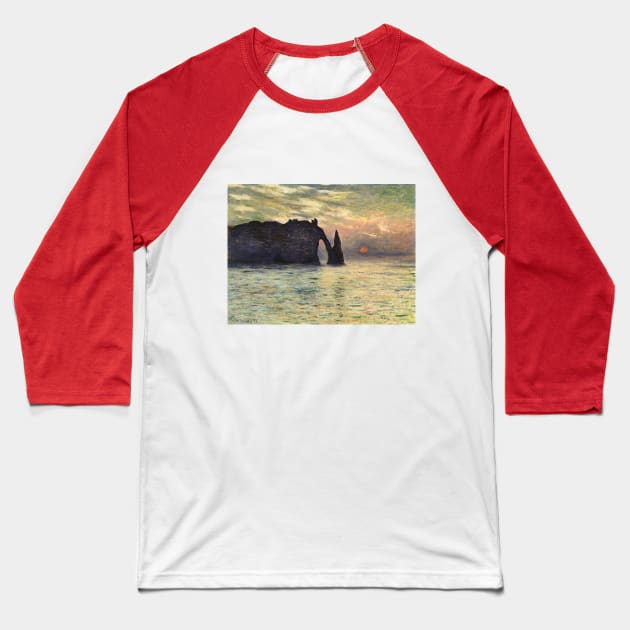 The Cliff, Etretat, Sunset by Claude Monet Baseball T-Shirt by MasterpieceCafe